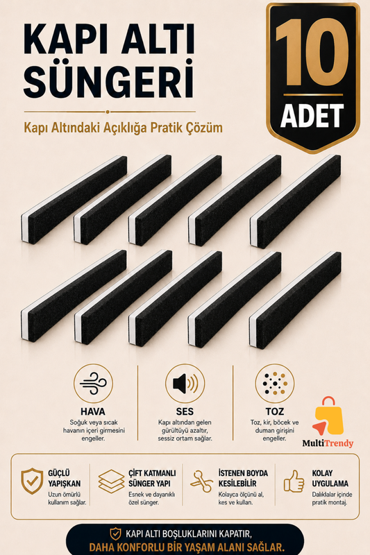 10 Adet Kapı Altı Rüzgar Önleyici 90 cm Yapışkanlı Isı Yalıtım Süngeri Soğuk Toz Ses Kesici Eşik Süngeri