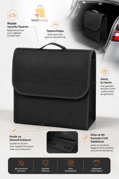 Oto Bagaj Çantası Siyah Keçe Bagaj Düzenleyici Organizer Toparlayıcı Mektup Dikey Bagaj Çantası