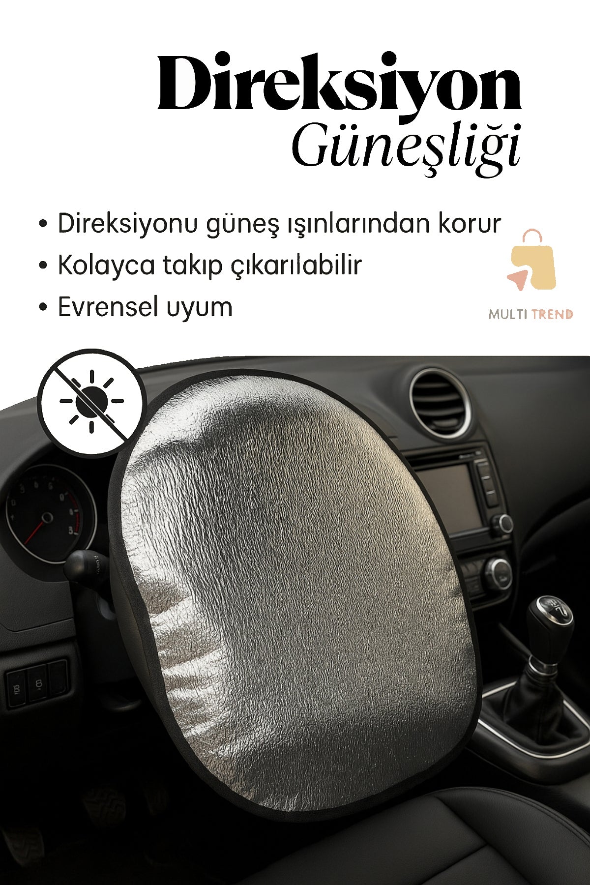 Direksiyon Güneşliği 50x50 cm Evrensel Uyumluluk – Araç İçi Güneş Koruyucu Örtü