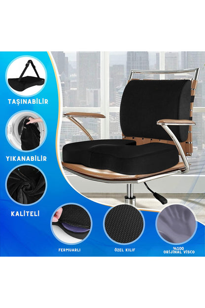 Visco Ortopedik Bel Destek Minderi Ve Cocix Oturma Minderi İkili Set Ofis Araç Sandalye