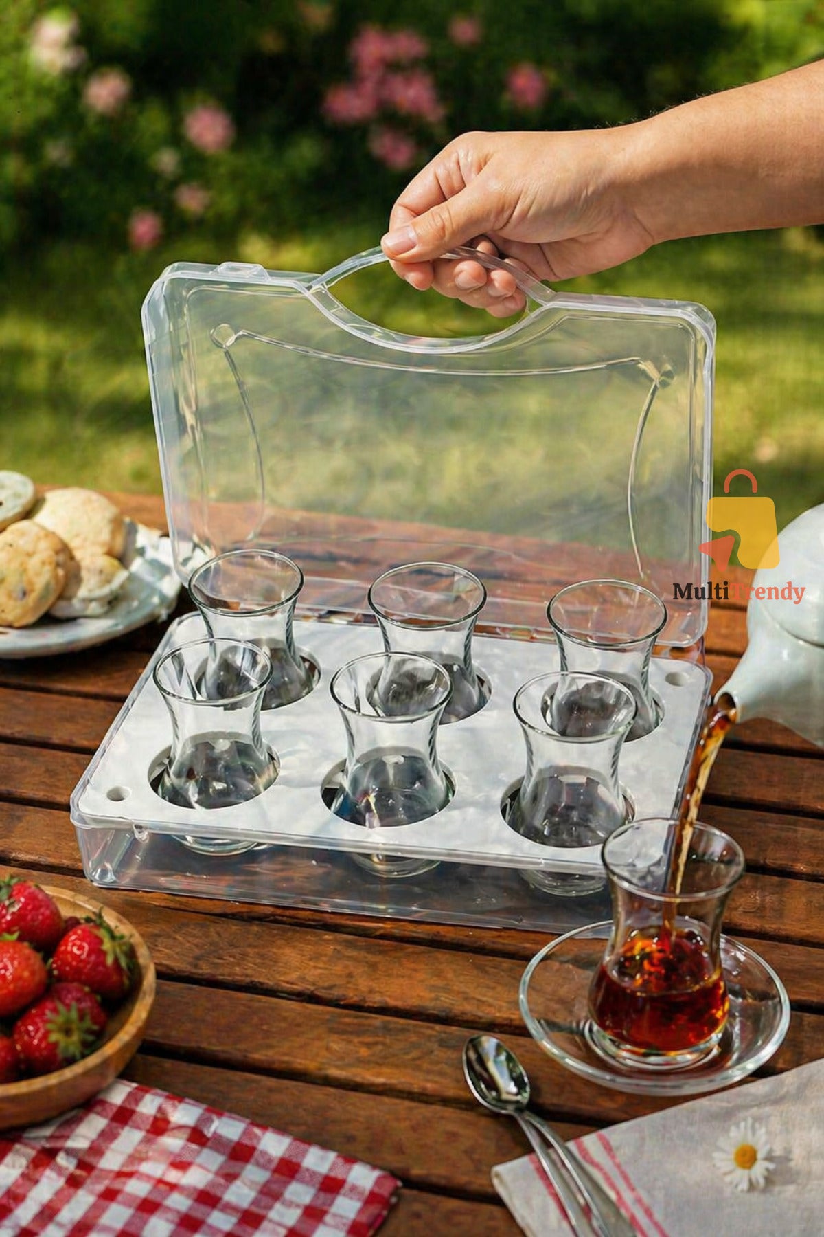 6'lı Çay Bardağı Taşıma Organizeri Kapaklı Piknik Bardak Taşıyıcı Kırılmaz Kutu