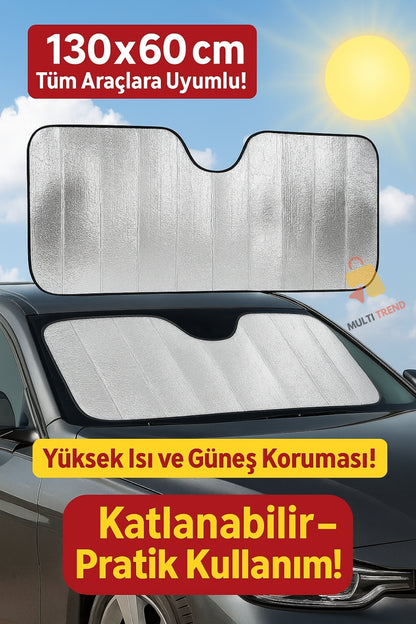 Oto Ön Cam Güneşliği Araç Ön Cam Perde Katlanabilir Vantuzlu Araba Ön Cam Güneşlik 130x60 Cm