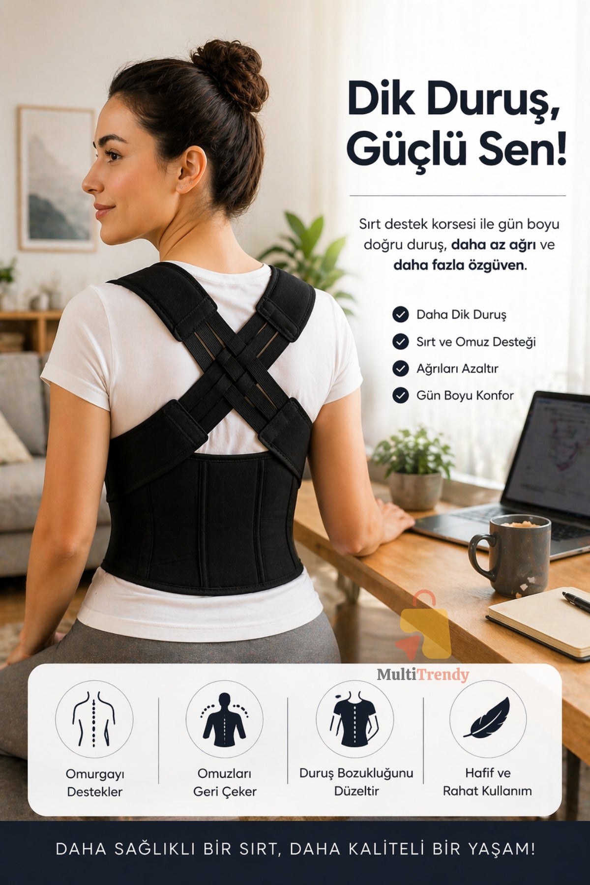 Dik Duruş Korsesi Ayarlanabilir Omuz Sırt Bel Destekli Postür Korsesi Unisex Duruş Destek Korsesi