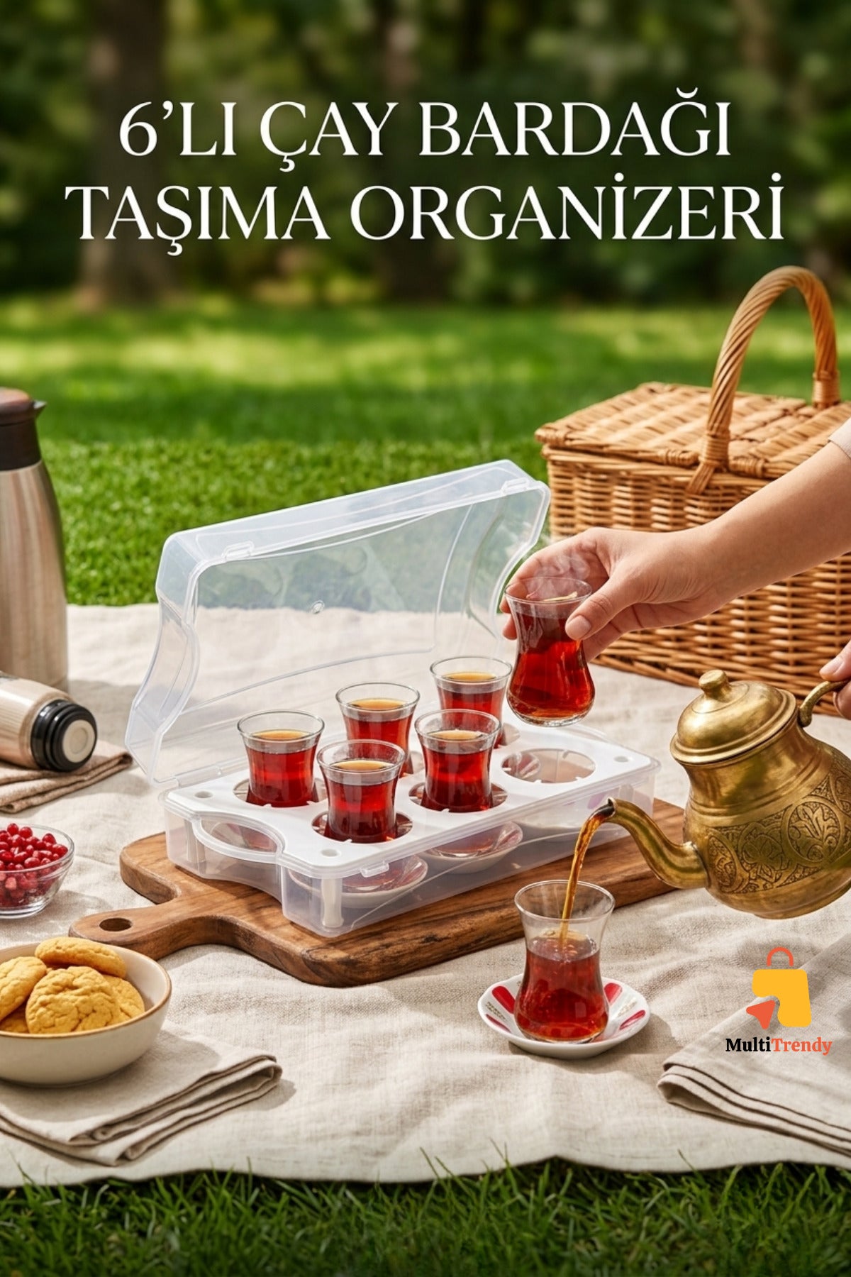 6'lı Çay Bardağı Taşıma Organizeri Kapaklı Piknik Bardak Taşıyıcı Kırılmaz Kutu