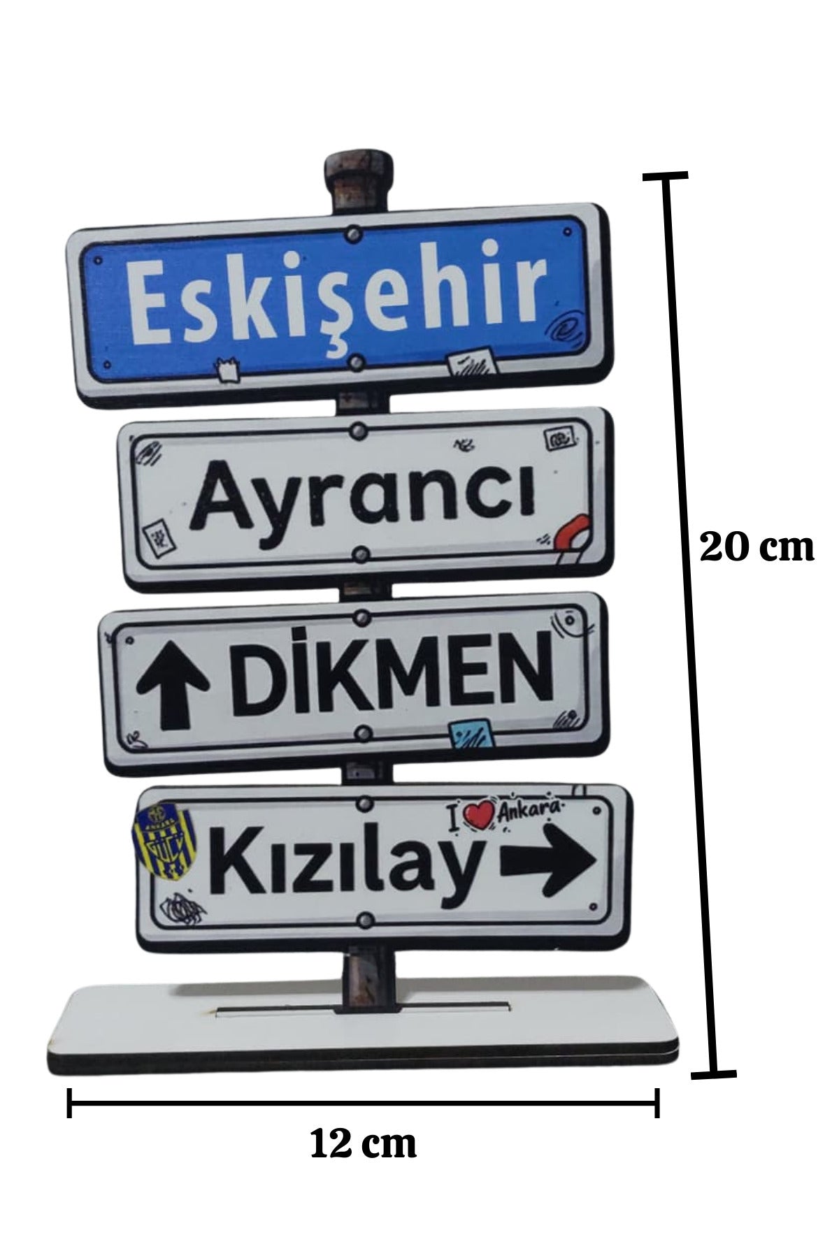 Ankara Yön Tabelası Dekor – Eskişehir, Ayrancı, Dikmen, Kızılay Yazılı Ahşap Masaüstü Biblo