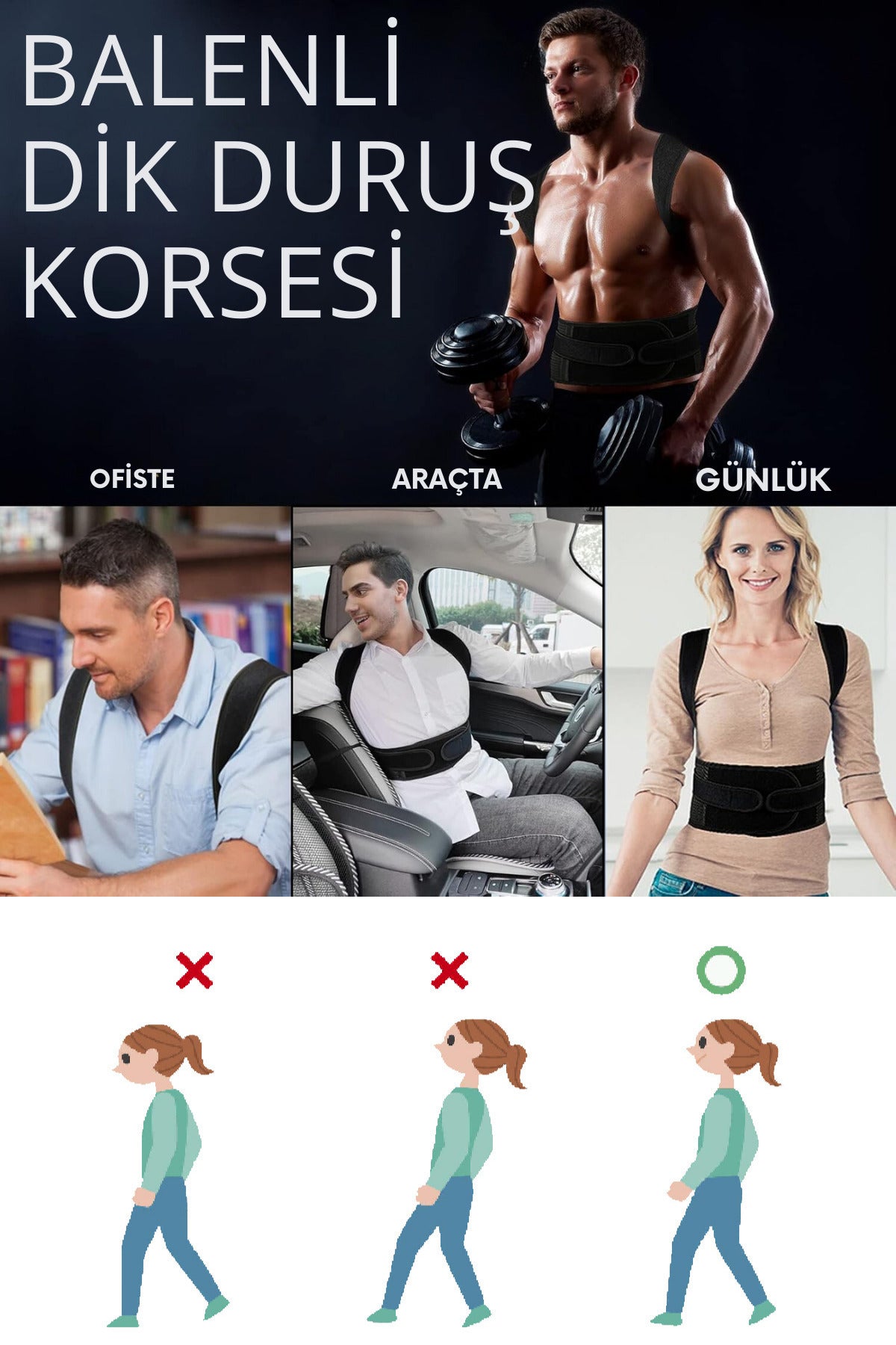 Dik Duruş Korsesi - Sırt ve Omuz Destek Korsesi Kadın ve Erkekler İçin Postür Düzenleyici Korse
