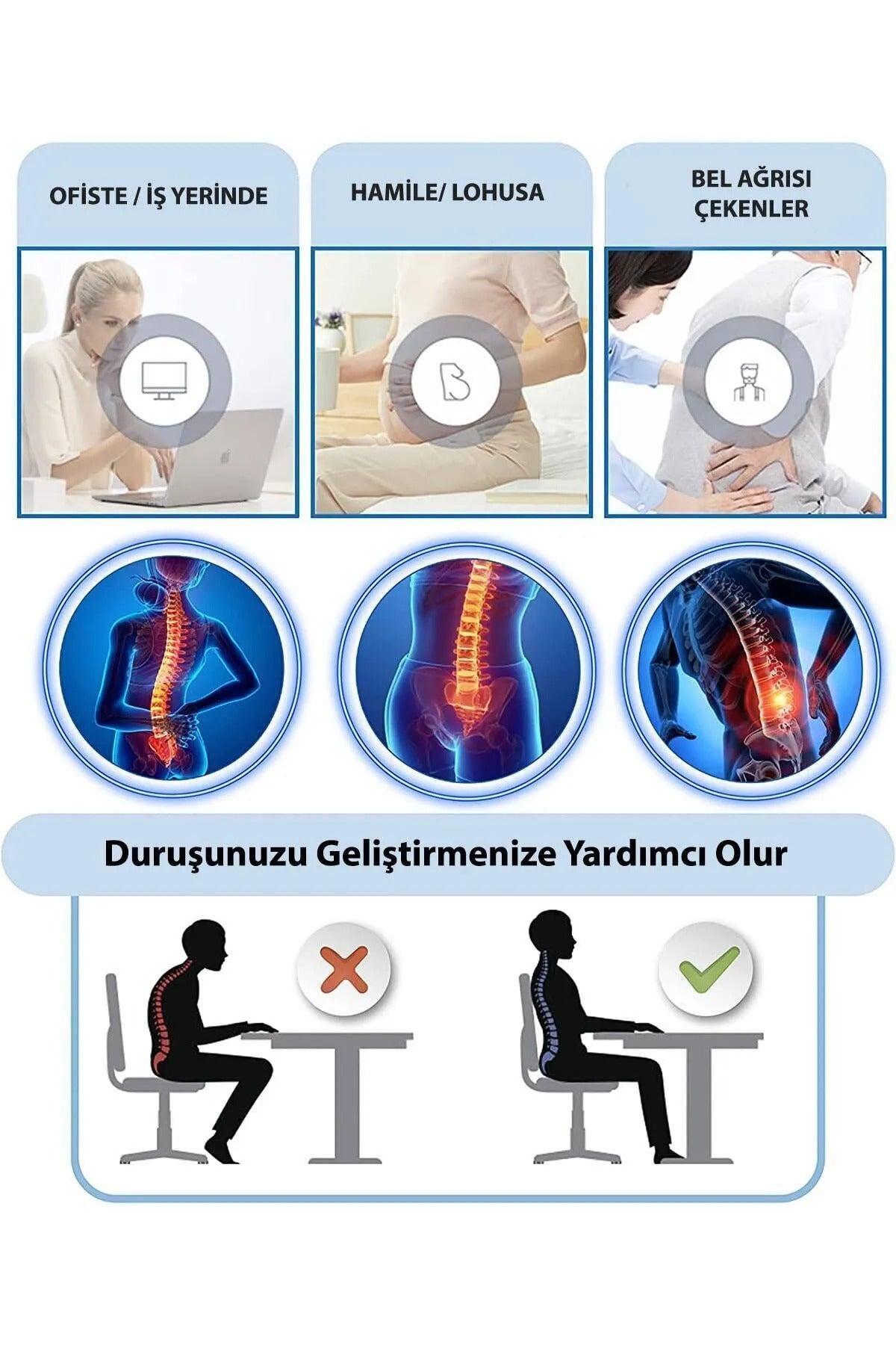 Ortopedik Visco Oto Araç Ofis Koltuk Oturma Minderi Sırt Minderi Bel Minderi 2 'li Set