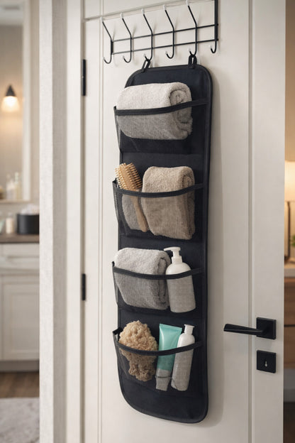 Siyah Kapı Arkası Organizer Hurç 4 Cepli Asılabilir Dolap İçi Düzenleyici 32x102 cm