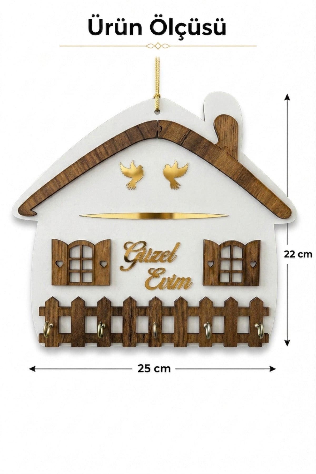 Güzel Evim Yazılı Kapı Süsü Anahtarlık 5 Kancalı Dekoratif Duvar Askısı