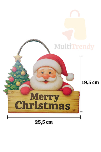 Noel Baba Temalı Ahşap Merry Christmas Kapı Süsü – Yılbaşı Dekoru Yeni Yıl Hediyesi