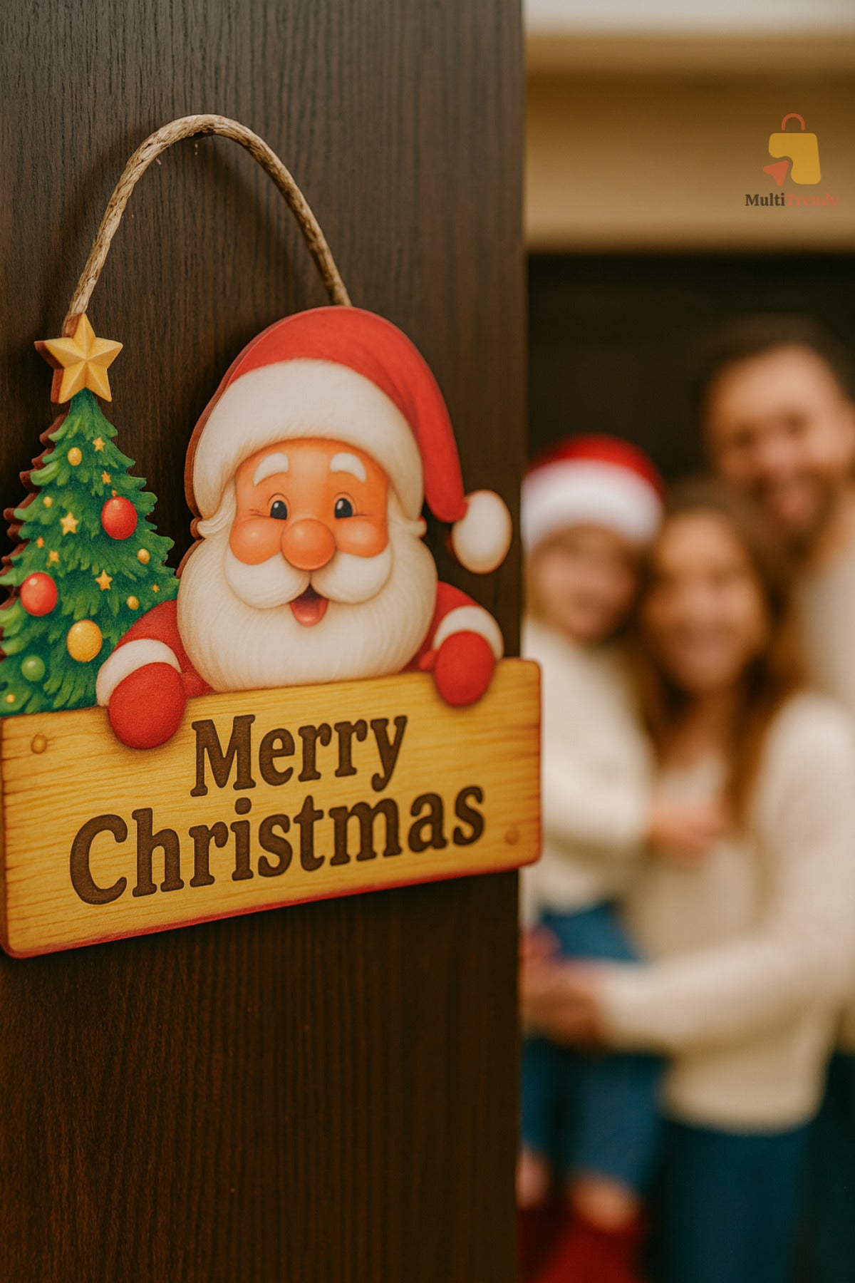 Noel Baba Temalı Ahşap Merry Christmas Kapı Süsü – Yılbaşı Dekoru Yeni Yıl Hediyesi