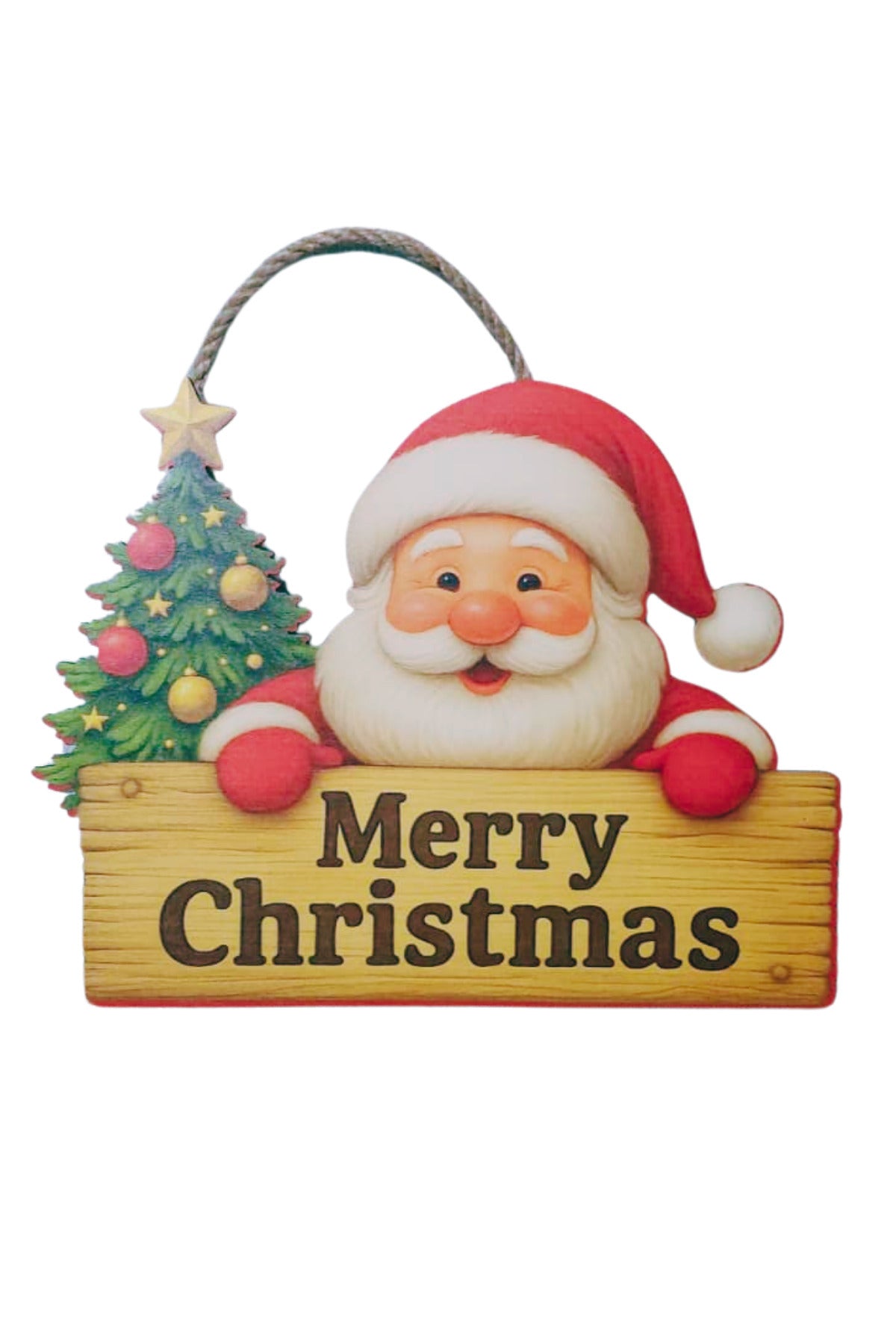 Noel Baba Temalı Ahşap Merry Christmas Kapı Süsü – Yılbaşı Dekoru Yeni Yıl Hediyesi