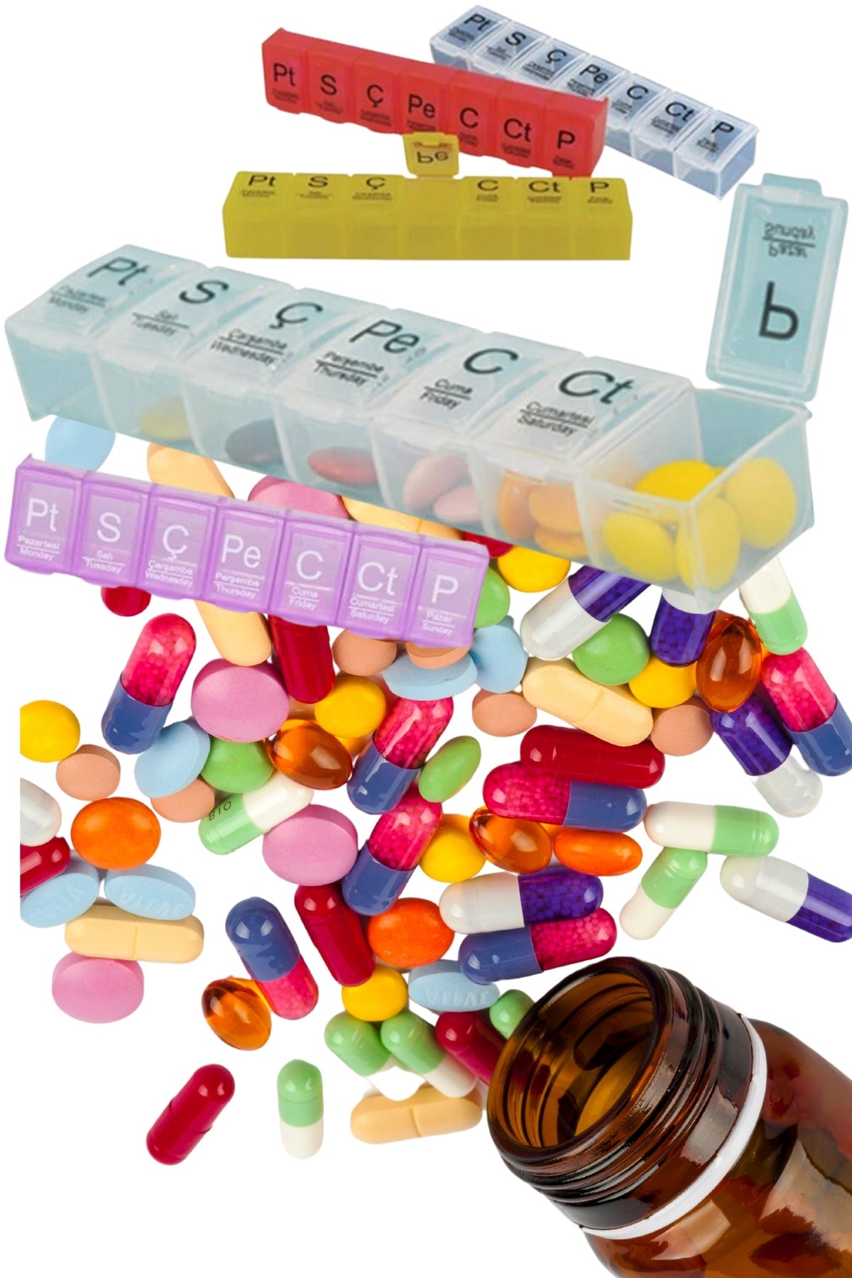 2 Adet Haftalık İlaç Kutusu Hap Kutusu Düzenleyici Haftalık İlaç Vitamin Saklama Kabı