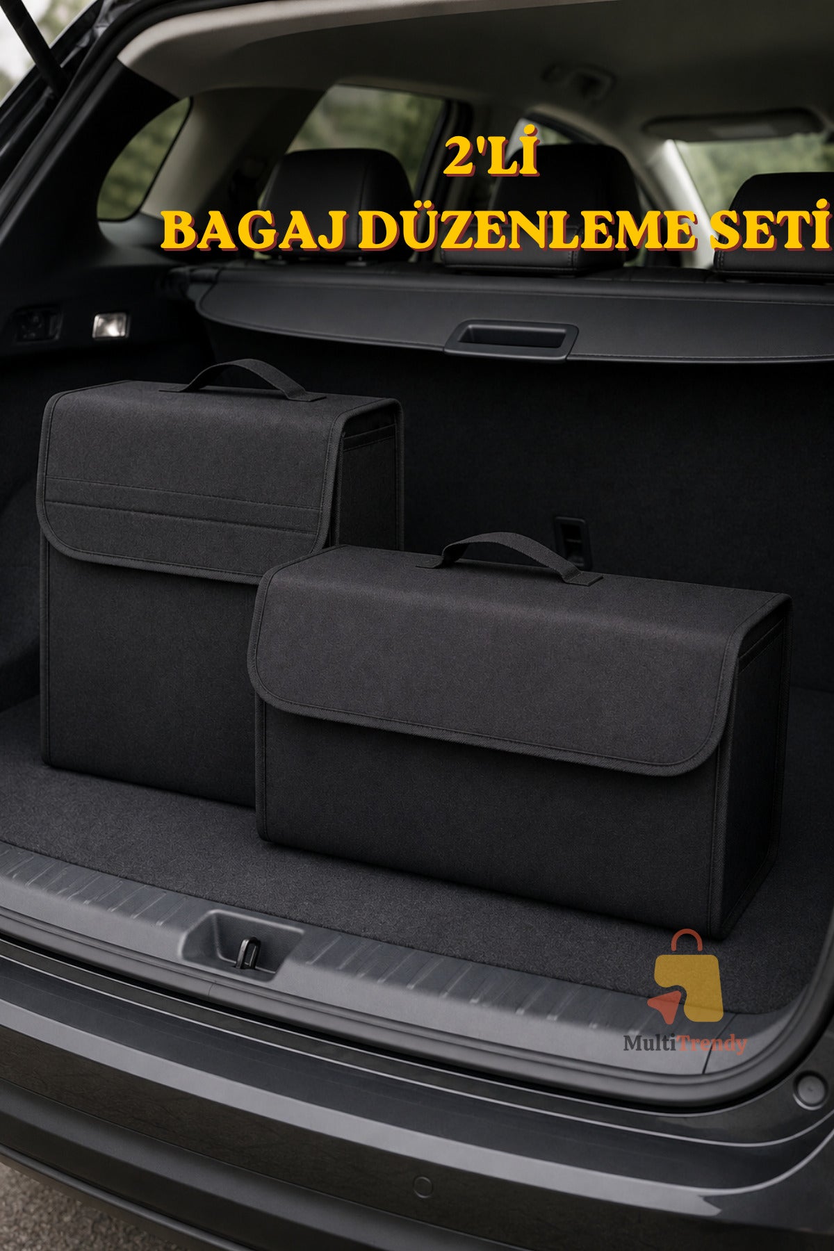 2’li Oto Bagaj Organizer Seti Keçe Cırtlı Araç İçi Bagaj Düzenleyici Çanta