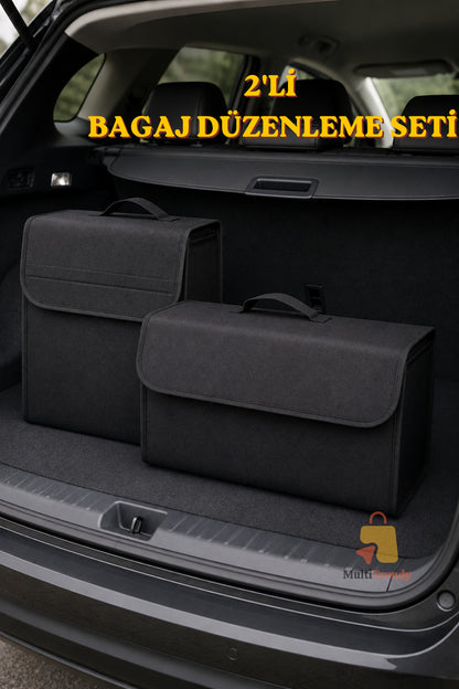 2’li Oto Bagaj Organizer Seti Keçe Cırtlı Araç İçi Bagaj Düzenleyici Çanta