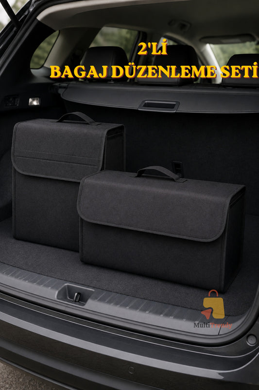 2’li Oto Bagaj Organizer Seti Keçe Cırtlı Araç İçi Bagaj Düzenleyici Çanta
