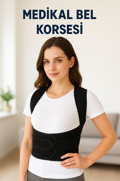 Medikal Dik Duruş Korsesi Çift Balenli Kadın Erkek Ortopedik Sırt Omuz Korsesi Kamburluk Skolyoz