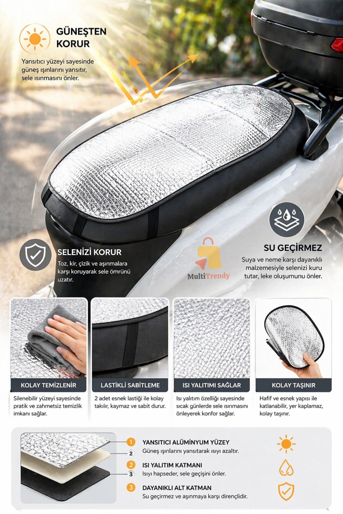 Motosiklet Scooter Sele Güneşlik Kılıfı Isı Yansıtıcı Motorsiklet Güneşliği Su Geçirmez Koltuk Örtüsü Sele Pedi