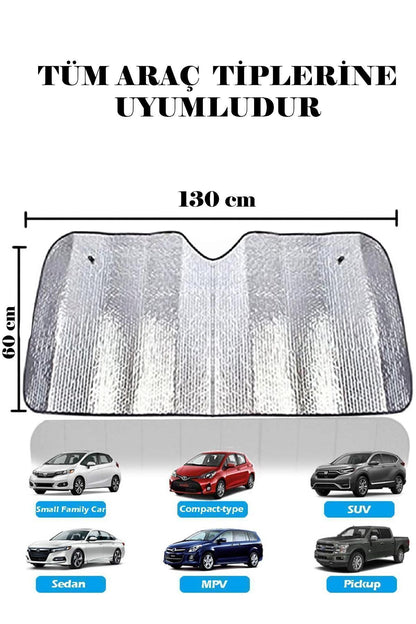 Oto Ön Cam Güneşliği Araç Ön Cam Perde Katlanabilir Vantuzlu Araba Ön Cam Güneşlik 130x60 Cm