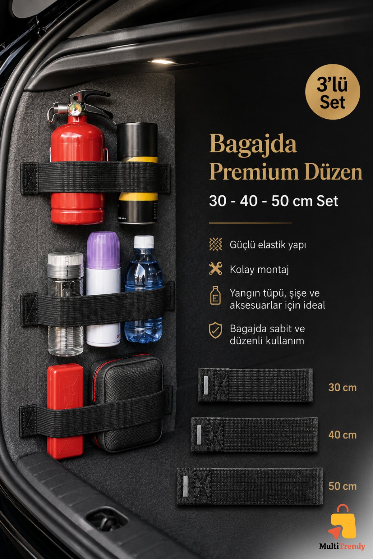 Araba Bagaj Sabitleyici 3'lü Set Elastik Oto Bagaj Toplayıcı Bagaj Lastiği Araç Bagaj Düzenleyici