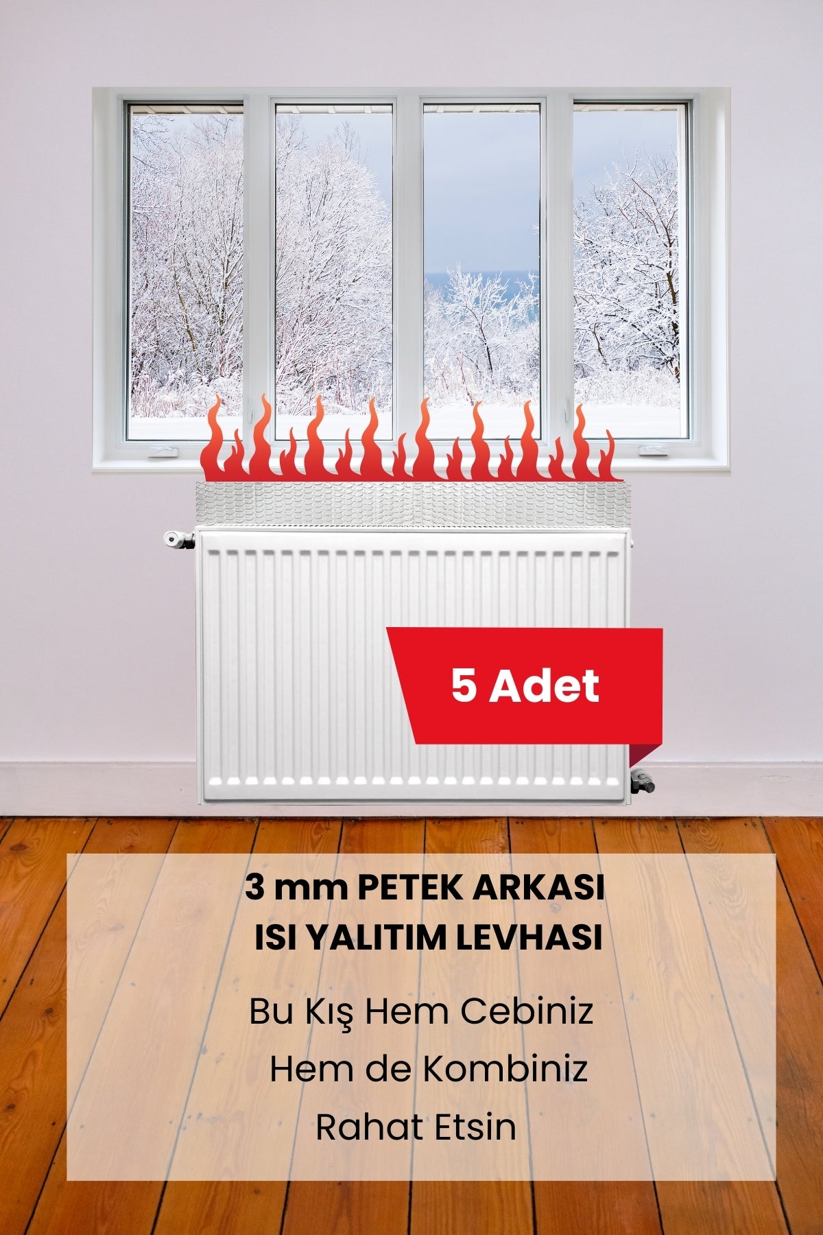 5 Adet Petek Radyatör Arkası Folyo Plaka Kalorifer Arkalığı Alüminyum Isı Yalıtım Folyosu Şilte