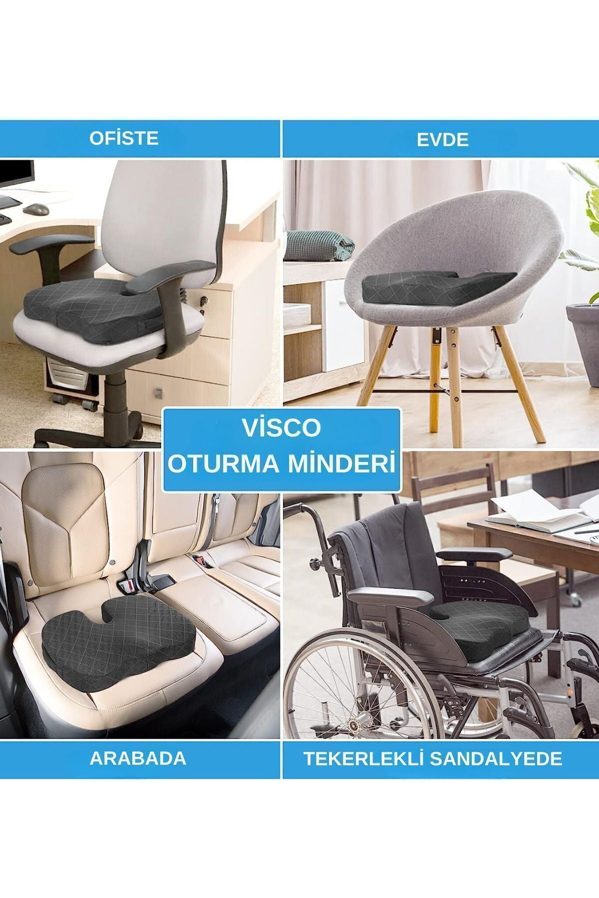 Visco Ortopedik Oturma Minderi Sandalye Koltuk Minderi Bel ve Kuyruk Sokumu Destekli Visko Minder