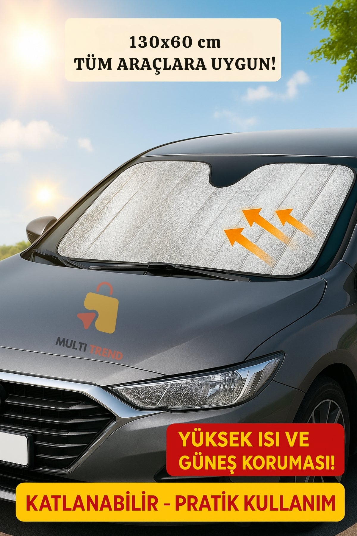 Oto Ön Cam Güneşliği Araç Ön Cam Perde Katlanabilir Vantuzlu Araba Ön Cam Güneşlik 130x60 Cm
