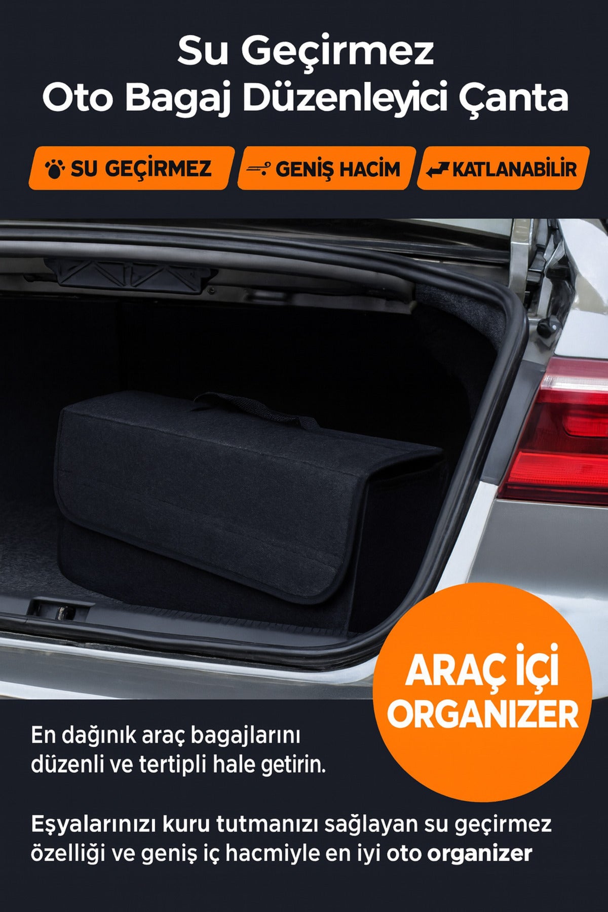 Araba Bagaj Çantası Siyah Oto Bagaj Düzenleyici Organizer Araç İçi Oto Aksesuar Çanta