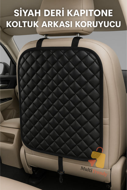 Araç Koltuk Arkası Koruma Kılıfı Premium Siyah Deri Kapitone Oto Koltuk Arkası Koruyucu 45x65 cm