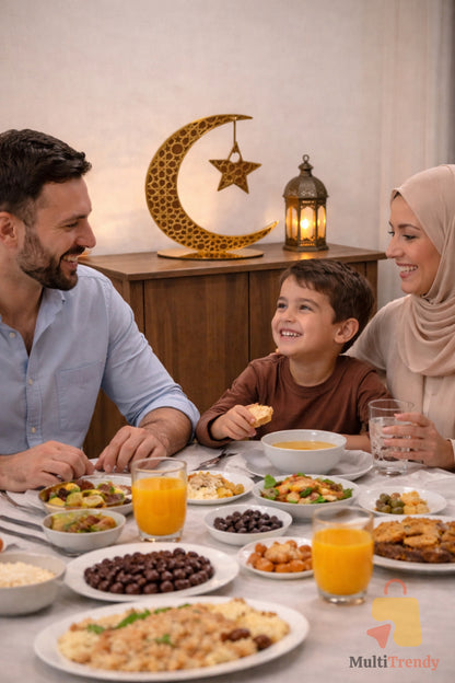 Ramazan Süsü Ahşap Altın Pleksi Ay Yıldız Masa Üstü Süsü | Dekoratif Hilal Masa Süsü