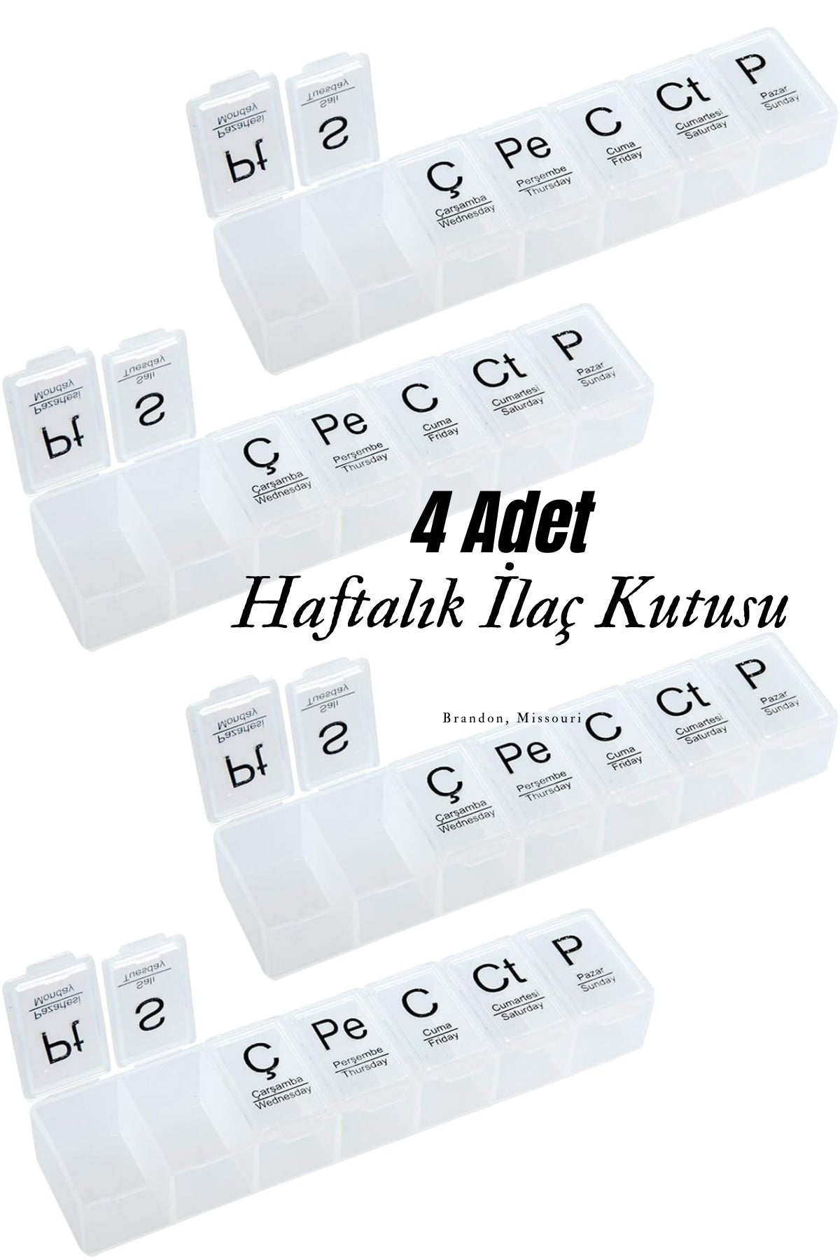 4 Adet Haftalık (1 Aylık) İlaç Kutusu Hap Kutusu Düzenleyici Haftalık İlaç Vitamin Saklama Kutusu