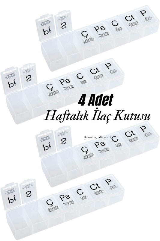 4 Adet Haftalık (1 Aylık) İlaç Kutusu Hap Kutusu Düzenleyici Haftalık İlaç Vitamin Saklama Kutusu