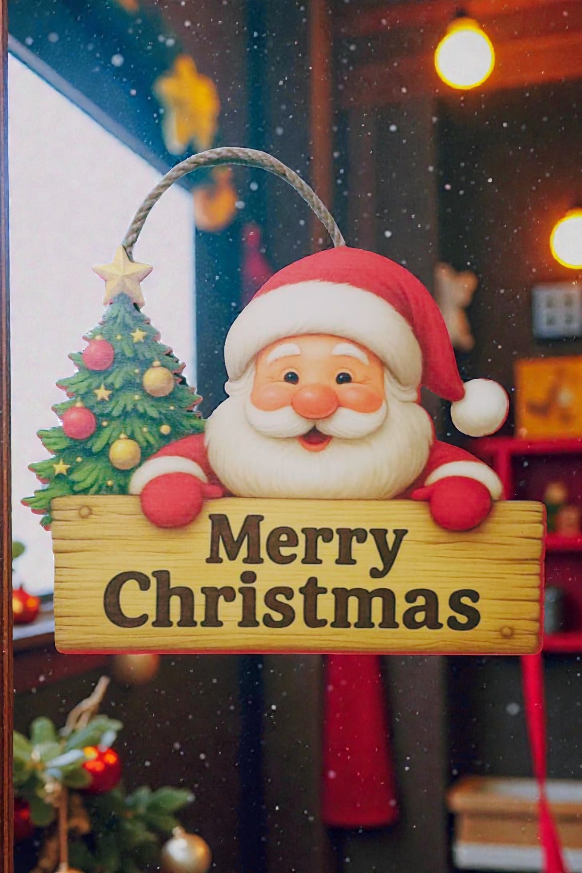 Ahşap Yılbaşı Kapı Süsü Merry Christmas – Canlı Renkli Dekor 25.5x19.5 cm