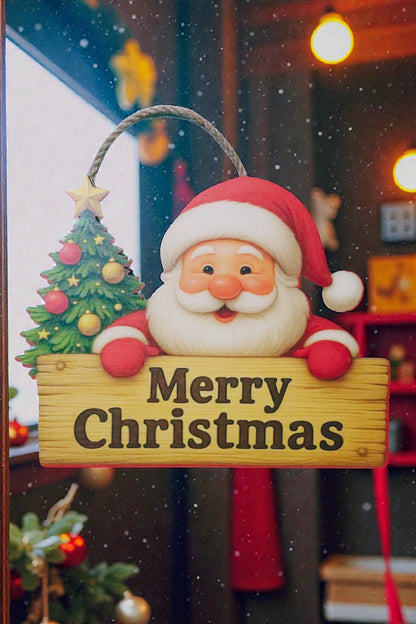 Ahşap Yılbaşı Kapı Süsü Merry Christmas – Canlı Renkli Dekor 25.5x19.5 cm