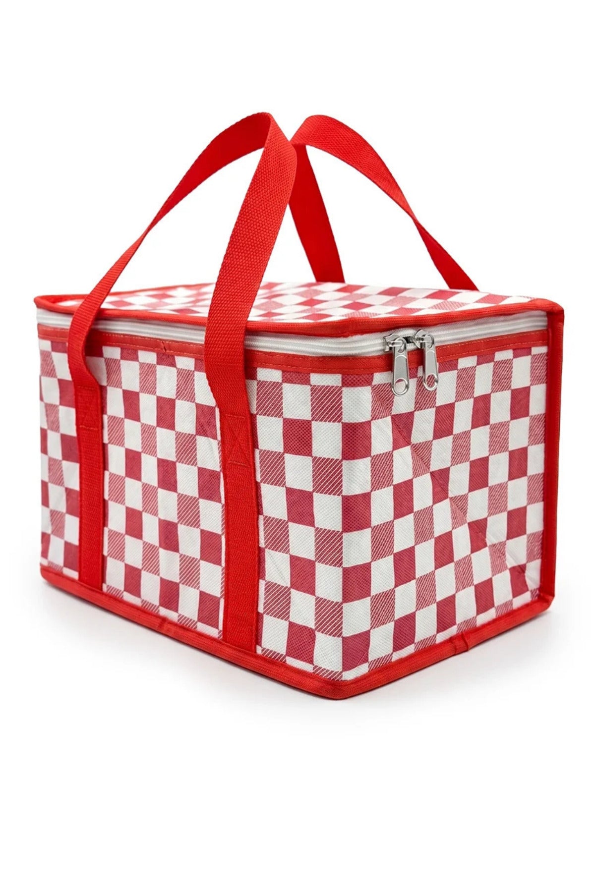 Kırmızı Ekoseli Termal 20 Litre Soğuk Tutucu Çanta Piknik Sepeti Kamp Plaj Çantası 34x20x20 cm