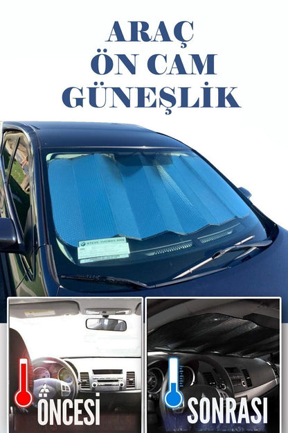 Oto Ön Cam Güneşliği Araç Ön Cam Perde Katlanabilir Vantuzlu Araba Ön Cam Güneşlik 130x60 Cm