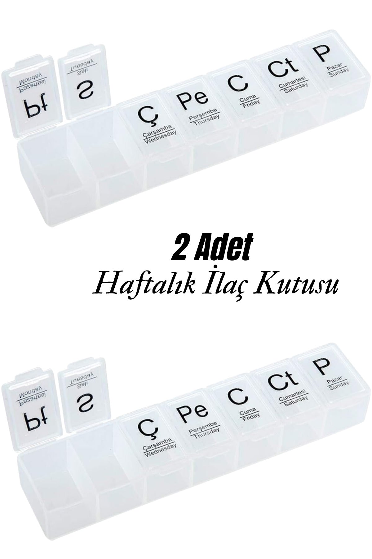 2 Adet Haftalık İlaç Kutusu Hap Kutusu Düzenleyici Haftalık İlaç Vitamin Saklama Kabı