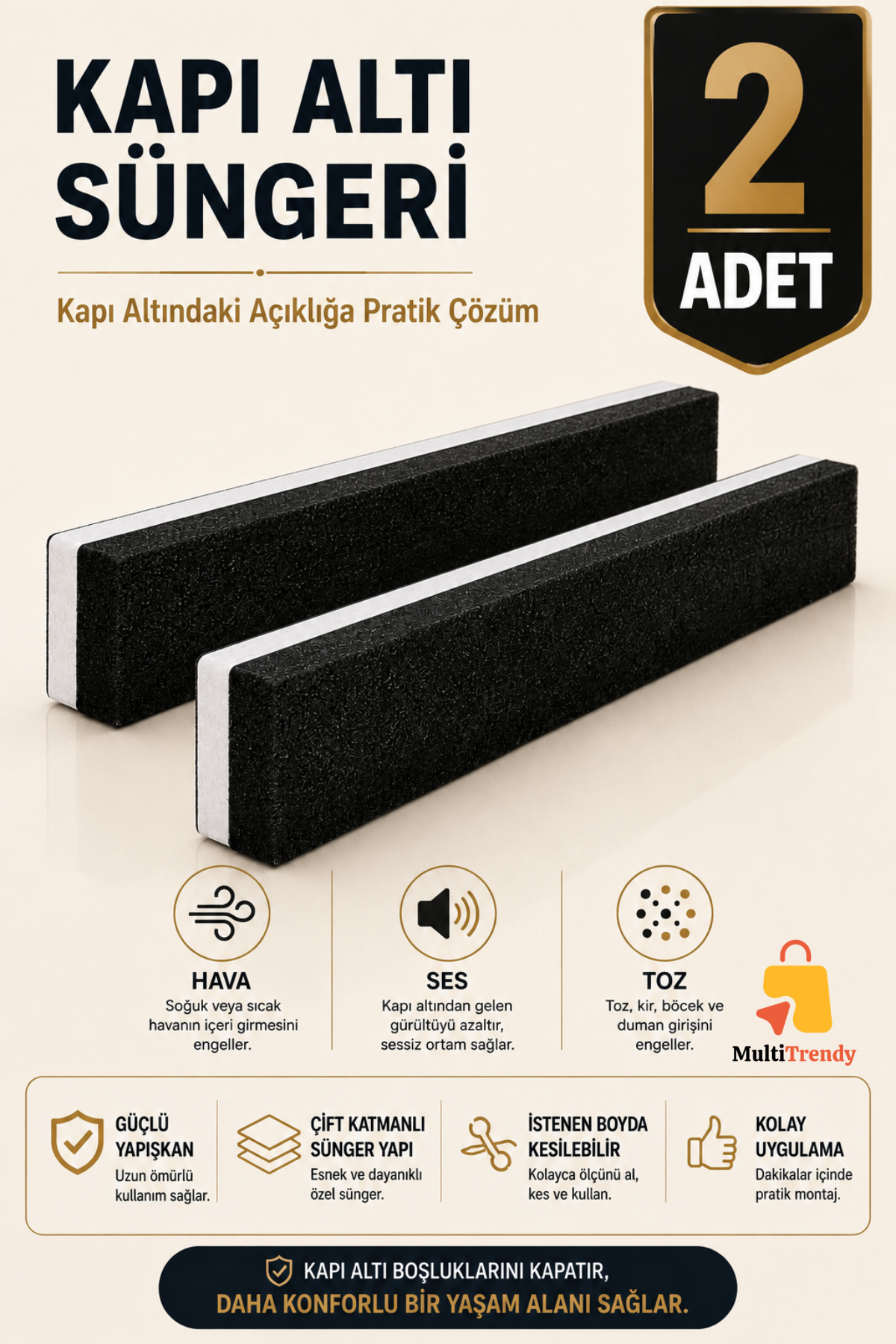 2 Adet Kapı Altı Rüzgar Önleyici 90 cm Yapışkanlı Isı Yalıtım Süngeri Soğuk Toz Ses Kesici Eşik Süngeri