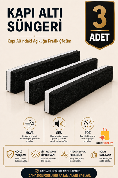3 Adet Kapı Altı Rüzgar Önleyici 90 cm Yapışkanlı Isı Yalıtım Süngeri Soğuk Toz Ses Kesici Eşik Süngeri