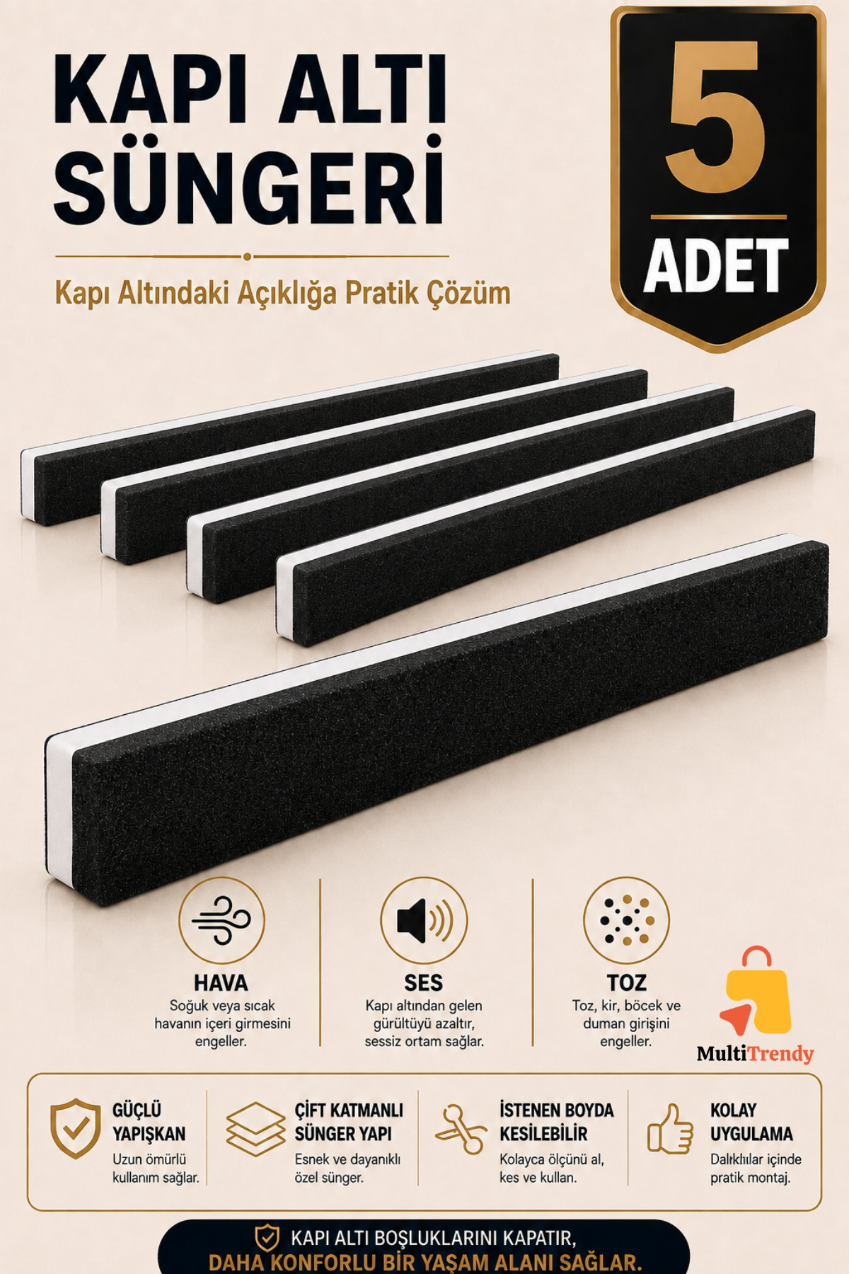 5 Adet Kapı Altı Rüzgar Önleyici 90 cm Yapışkanlı Isı Yalıtım Süngeri Soğuk Toz Ses Kesici Eşik Süngeri