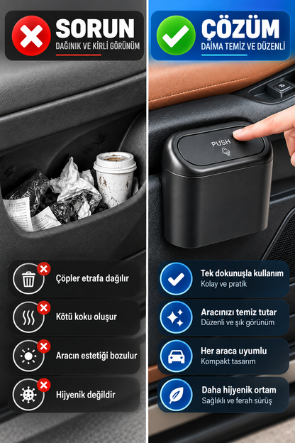 Araç İçi Çöp Kutusu Kapaklı Oto Çöp Kovası Sızdırmaz Portatif Araç İçi Çöp Kovası
