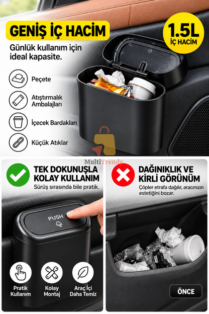 Araç İçi Çöp Kutusu Kapaklı Oto Çöp Kovası Sızdırmaz Portatif Araç İçi Çöp Kovası