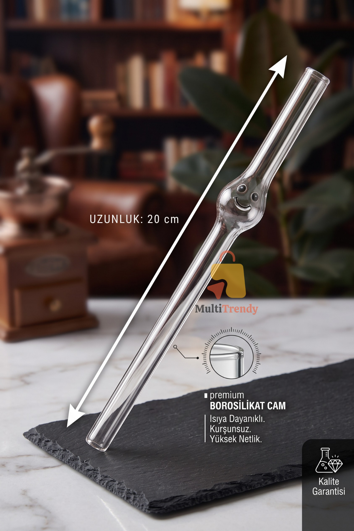 Cam Pipet 20 cm Figürlü Şeffaf Yeniden Kullanılabilir İçecek Pipeti 1 Adet