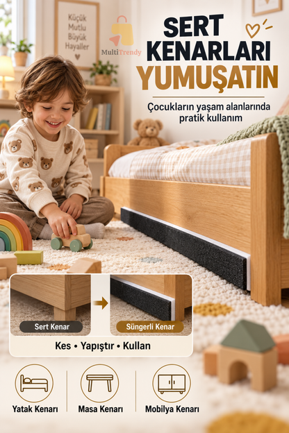 Bebek Çocuk Kenar Koruyucu Yapışkanlı Sünger Masa Yatak Mobilya 90x8x2 cm
