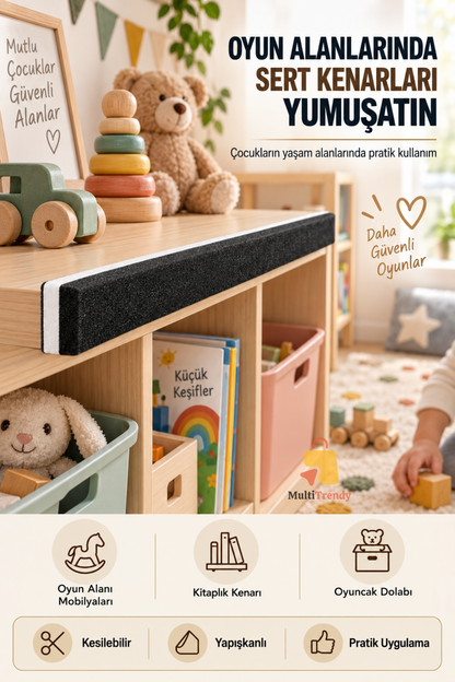 Bebek Çocuk Kenar Koruyucu Yapışkanlı Sünger Masa Yatak Mobilya 90x8x2 cm