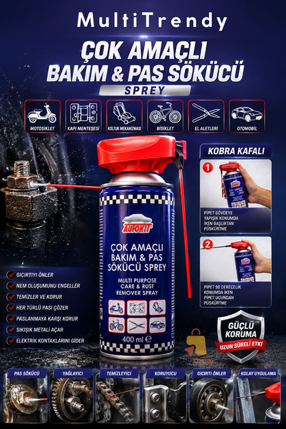 Çok Amaçlı Bakım ve Pas Sökücü Sprey 400 ml Kobra Başlıklı Yağlayıcı Koruyucu Sprey