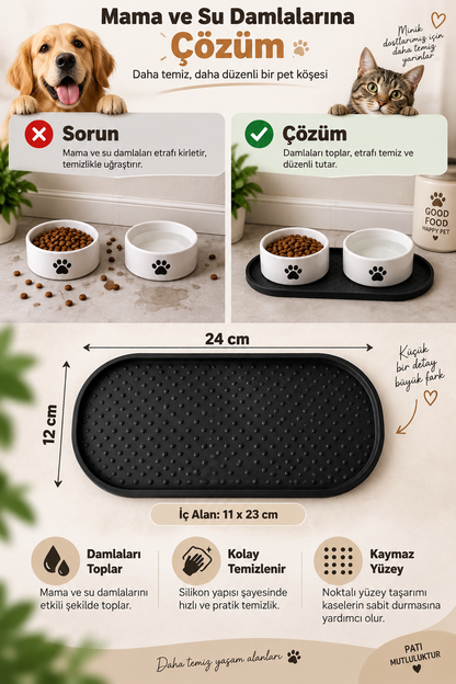 Kedi Köpek Beslenme Matı12x24 cm Su Geçirmez Mama Kabı Altlığı Paspası