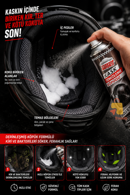 Kask Temizleme Köpüğü Kötü Koku ve Kir Giderici Motosiklet Kaskı İç Ped Temizleyici Sprey