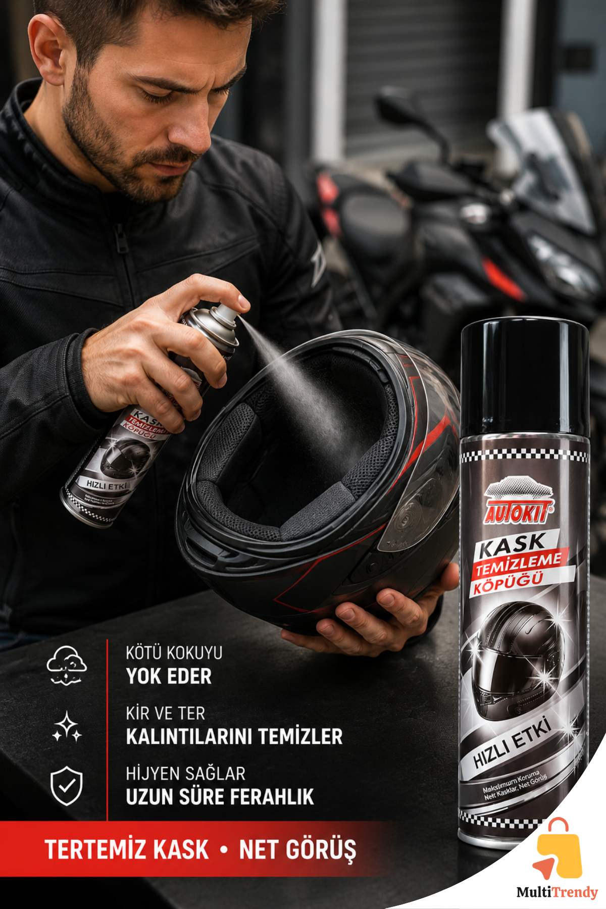 Kask Temizleme Köpüğü Kötü Koku ve Kir Giderici Motosiklet Kaskı İç Ped Temizleyici Sprey