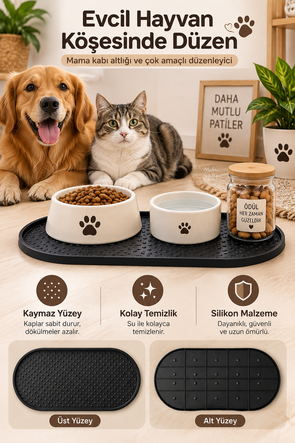 Kedi Köpek Beslenme Matı12x24 cm Su Geçirmez Mama Kabı Altlığı Paspası